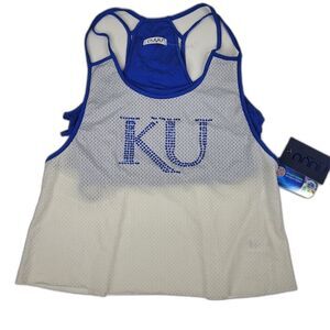 L NEW KU KANSAS UNIVERSITY JAYHAWKS blue bling tank top large NWT march madness